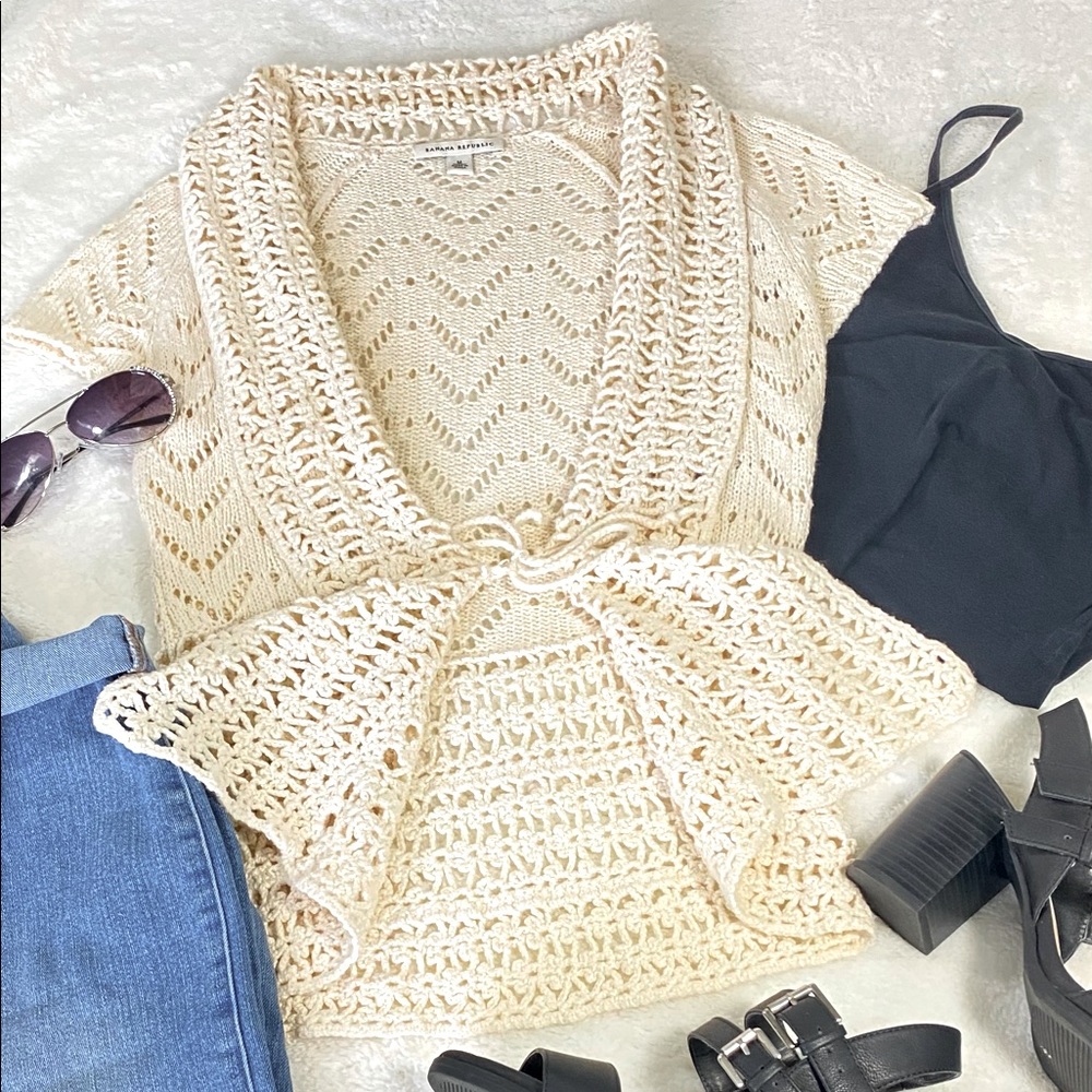 Banana Republic Front Tie Cream Cardigan